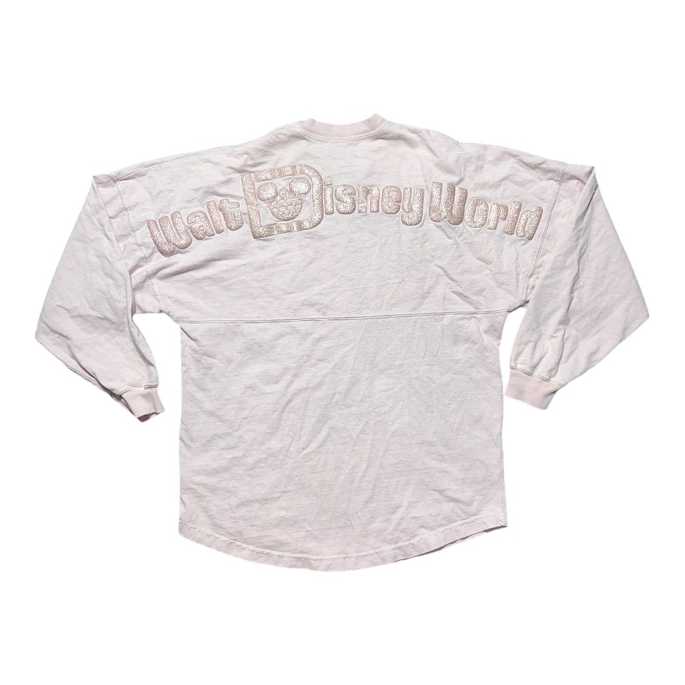Disney Spirit‎ Jersey Crewneck Women's XS Pink Puff Print Long Sleeve Glitter